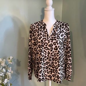 Jennifer Lopez Long Sleeve Leopard Print Top Size Small